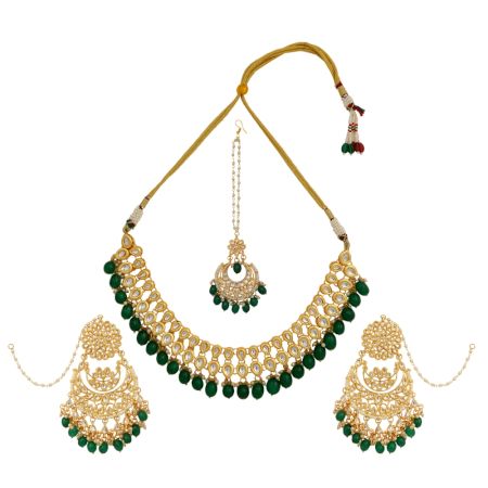 Heritage Inspired Kundan Bridal Necklace Set With Earrings And Maang Tikka